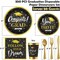Graduation Decoration Class of 2026, 350PCS Graduation Party Supplies Disposable Dinnerware(Serve 50) with Paper Plates Cup Napkin Fork Knife Spoon College High School Grad Decor(Black & Gold)